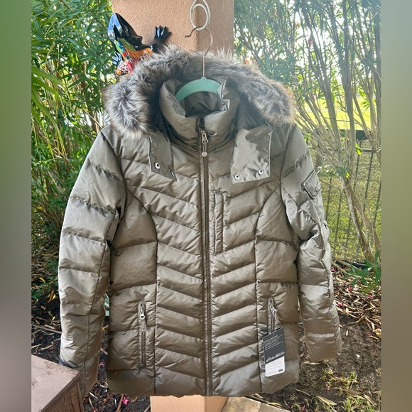 NWT EDDIE BAUER Sun Valley 650 Down Parka Jacket Fur Hood Taupe women’s Medium - Picture 15 of 15